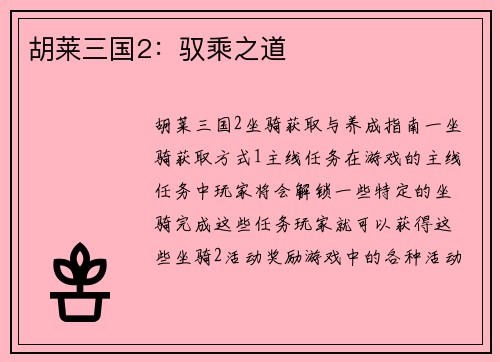 胡莱三国2：驭乘之道
