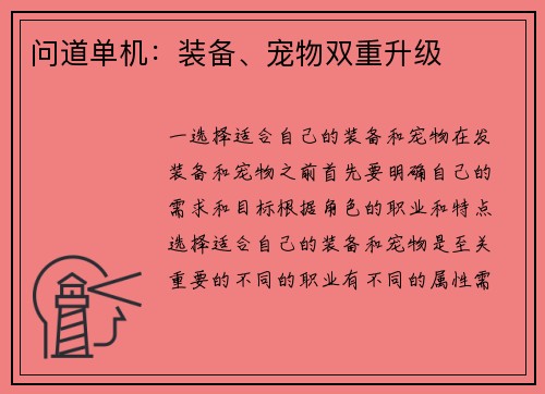 问道单机：装备、宠物双重升级