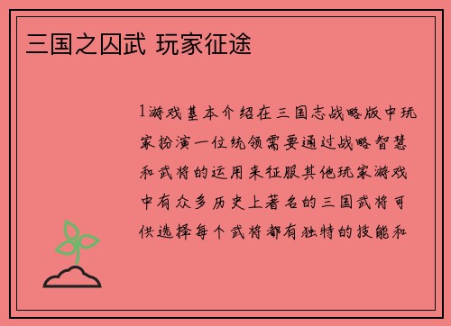 三国之囚武 玩家征途