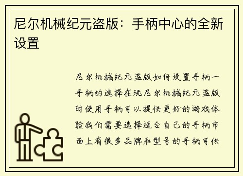 尼尔机械纪元盗版：手柄中心的全新设置